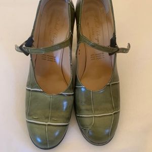 Original Robert Clergerie Mary Jane heels, Green with White.